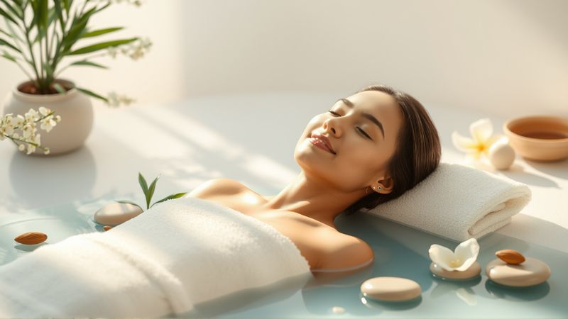 Una figura tranquila disfruta de spa sereno