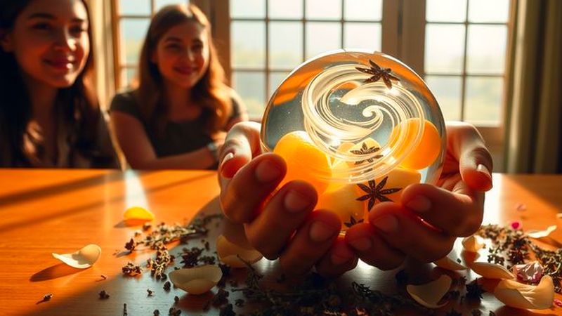 Una mano sostiene una esfera cítrica serena