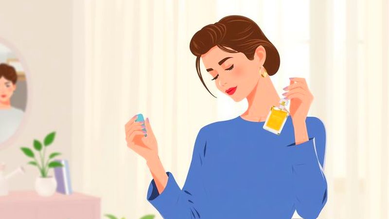 Una mujer observa delicadamente un perfume
