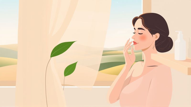 Una mujer tranquila cuida su piel pacíficamente