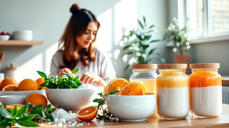 Una mujer prepara tonicos naturales en calma