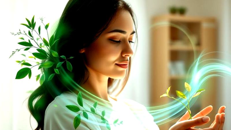 Mujer serena nutre la naturaleza interior