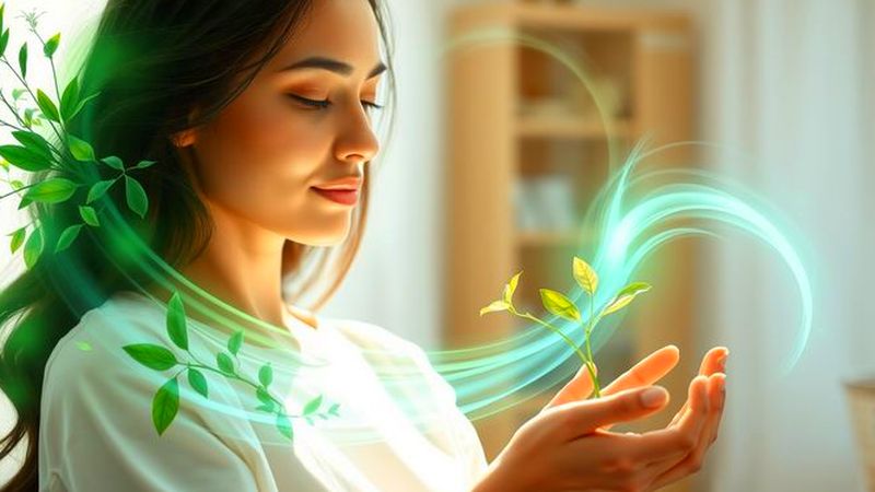 Mujer serena nutre la naturaleza interior