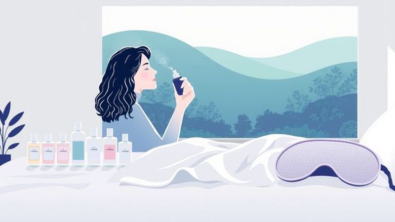 Mujer se aplica perfume en calma